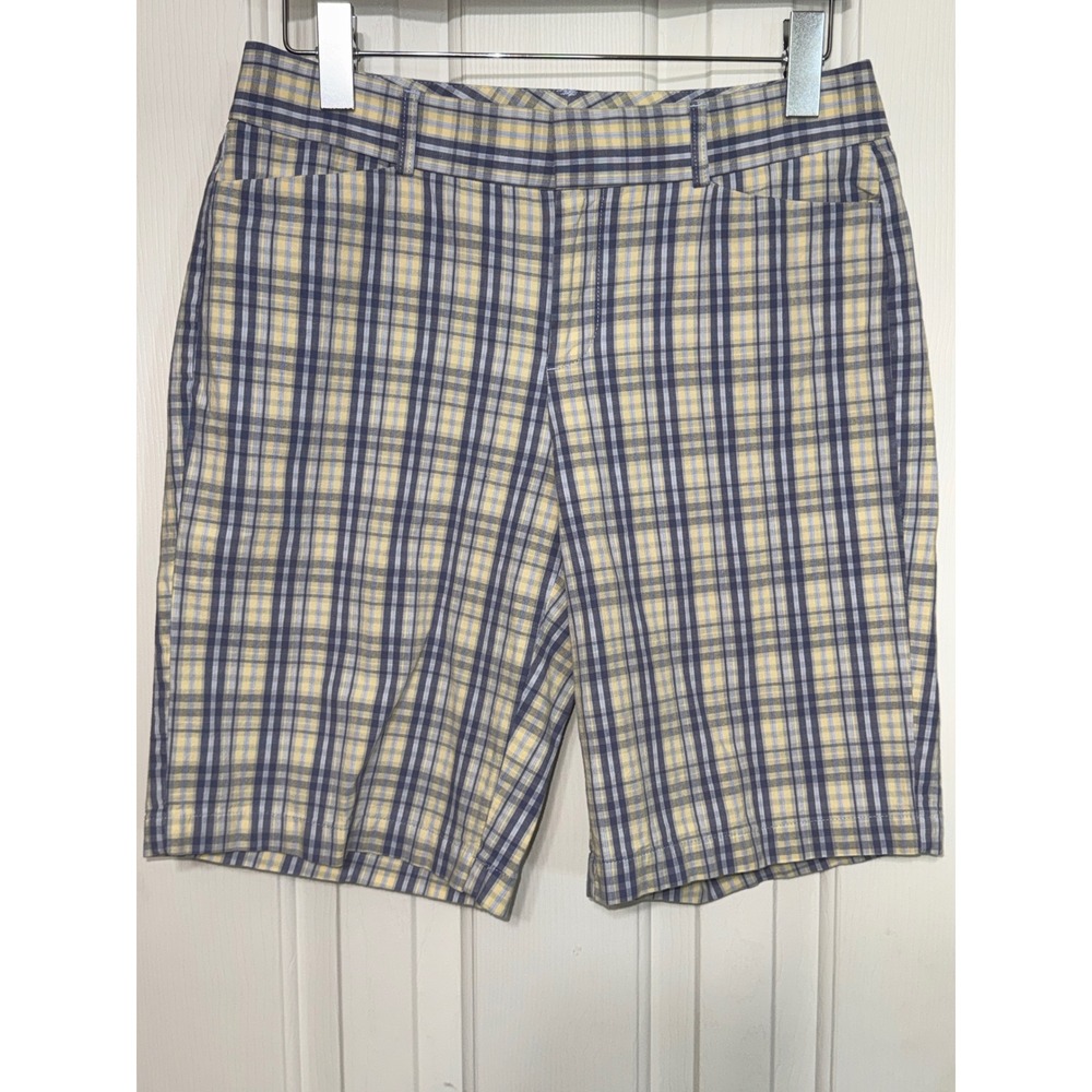 Dockers Plaid‎ Metro Bermuda Shorts Ideal Fit Blue Yellow Size 8